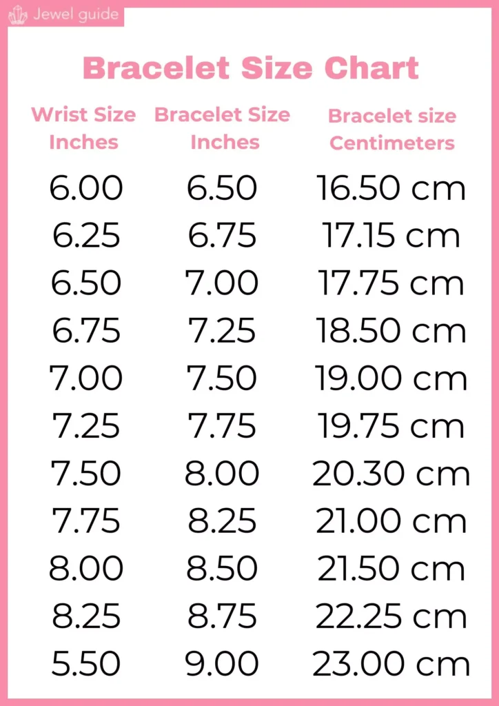 Bracelet size chart